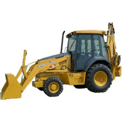 A yellow tractor with a large front end loader.