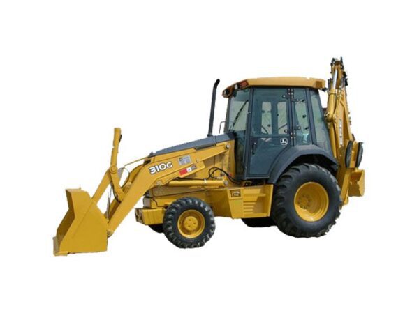 A yellow tractor with a large front end loader.