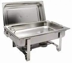 A silver tray with a metal stand on top of it.