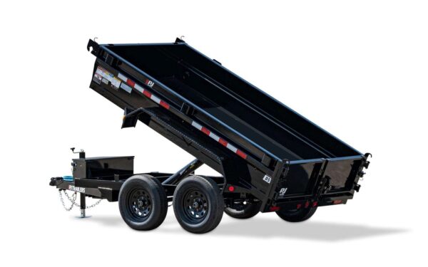 A dump trailer with the sides down and the back up.