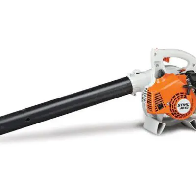 A leaf blower is shown with the handle extended.