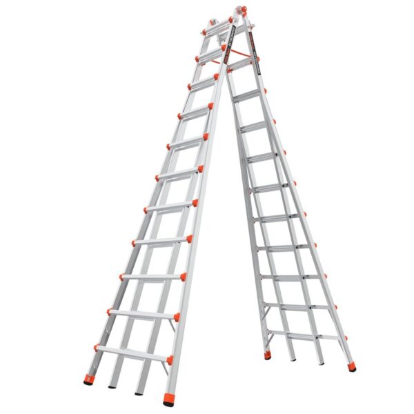 A ladder is shown with two red handles.